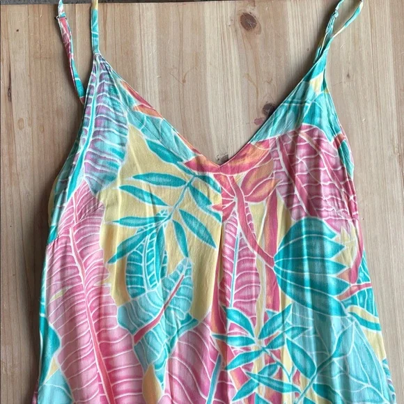 Kenny Flowers Beach Resort Tropical Print Maxi Slip Dress in Pink, Teal & Yellow - Picture 10 of 16